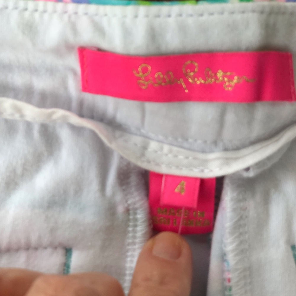 Lilly Pulitzer Teal Pink & Green Floral Scallop Hem Bermuda Shorts - Picture 6 of 11